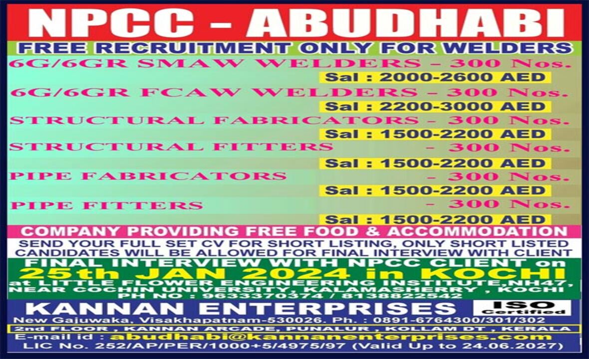 Urgent recruitment in ABUDHABI-NPCC