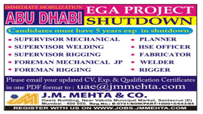 Immediate Mobilization for EGA Project Shutdown in Abu Dhabi