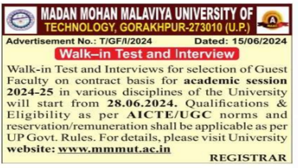 Guest Faculty Positions Available at Madan Mohan Malaviya University of Technology
